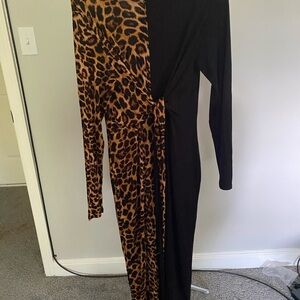 Leopard Print and Black Long Sleeve Dress